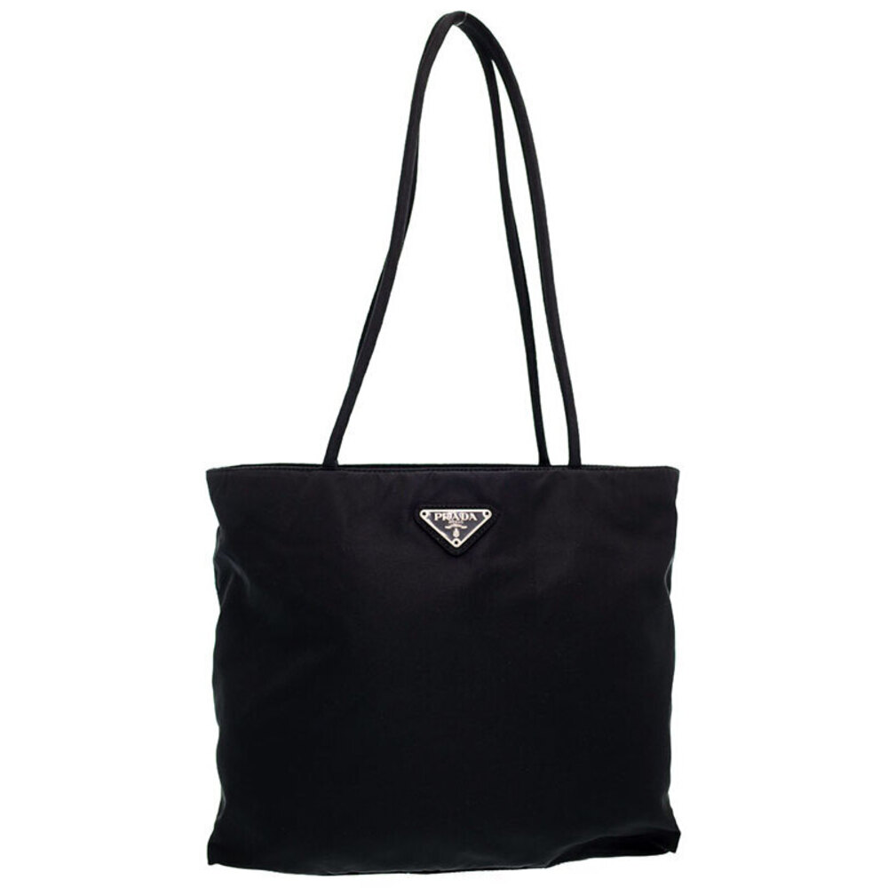 Prada Tessuto City Tote Bag black signature enameled triangle logo plaque